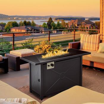 Outsunny Propane Fire Pit Table 40000 BTU Gas Firepit w/Tempered Glass Tabletop