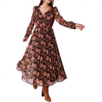 Vestido Midi Fluido De Manga Larga con Estampado Floral y Plisados de Naf Naf