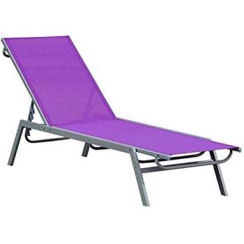 Outsunny Chaise Longue Inclinable Transat Bain de Soleil Dossier Réglable sur 5 Positions Charge Maximale 160 Kg Textilène 170 x 58 x 97 cm Violet