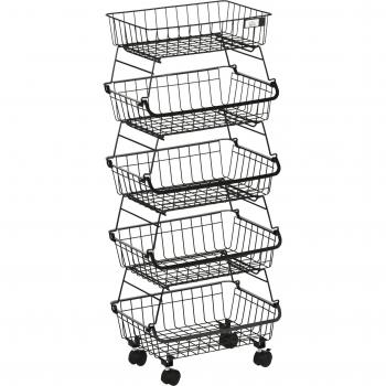 Frutero Apilable HOMCOM de 4 Niveles con Ruedas 40x28x97 cm Negro