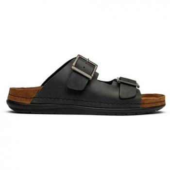 Lotus Schwarz Leder Mules – Herrenmodell