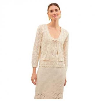 Verena Cárdigan Bordado de Pino con Nudo, VERO MODA, Mujer XS, Blanco