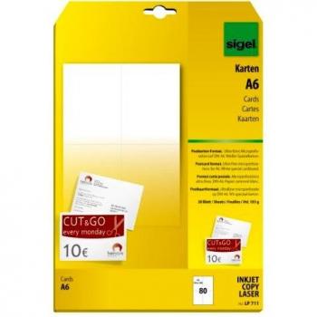 [Ref:LP711] SIGEL Cartes postales imprimables A6 – 170 g/m² – blanc – 80 sur 20 feuilles