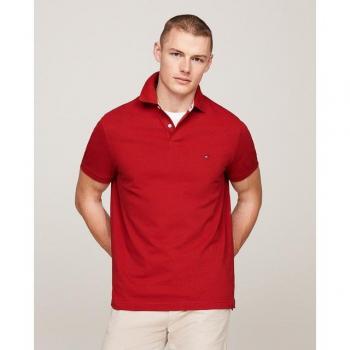 Tommy Hilfiger Bio-Poloshirt für Herren – Dunkelrot, normale Passform, L