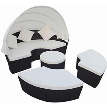 Elegante Outdoor-Loungebett mit Sonnendach aus Poly Rattan in Schwarz