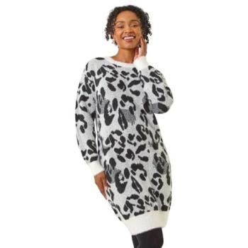 Roman Female Petite Grey Animal Print Knit Dress, Size 18