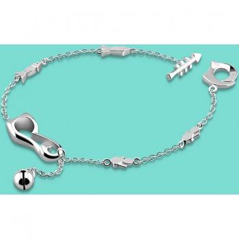 Summer Beach Women's 925 Silver Cat Bell Pendant Ankle Bracelet