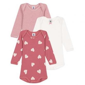 Lot de 3 bodies manches longues cœurs en coton bébé Petit Bateau 12M