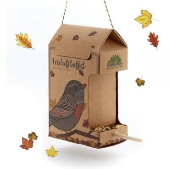 Freiluftvogelstation Stadtgärtner – wetterbeständige Naturkartonschale mit Futter