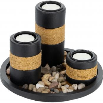 Portacandele con Vassoio e Pietre, Ø 19,5 cm, Stile Moderno