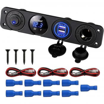 Caja de Conexión E 4 en 1 Dual USB con Luz LED y Medidor de Tensión