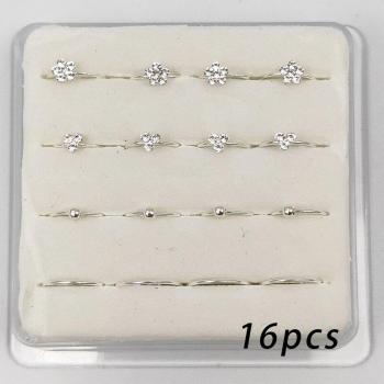 Conjunto de Aros de Piercing Nares con Plata Esterlina 925, 16 Piezas