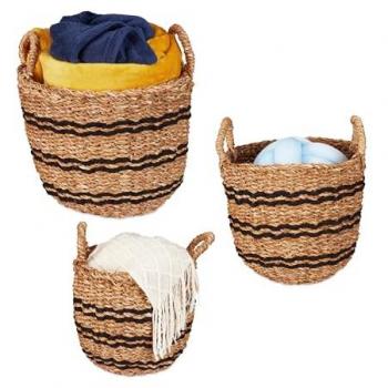 Portaoggetti Bagno Relaxdays – Seagrass Marrone Nero, 3x35cm