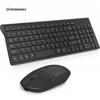 JOYACCESS Wireless Keyboard and Mouse Combo, Ergonomic Design, 2.4G Rechargeable Slim Keyboard and Mouse with Number Pad for Windows PC/ Smart TV/ Laptop/ Apple Mac (QWERTY UK Layout)