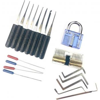 Practice Lock Pick Set with Clear Padlock and Tension Tool