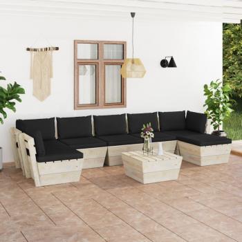 Garnitura da Giardino in Legno di Abete su Pallet 8 pezzi con Cuscini