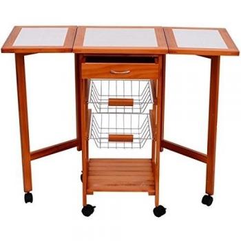 Carrito de Cocina Plegable HOMCOM 91x37x75 cm con 6 Ruedas y 2 Cestas