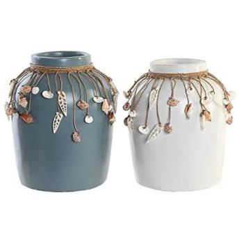DKD Home Blue‑White Bamboo Shells Set (2)