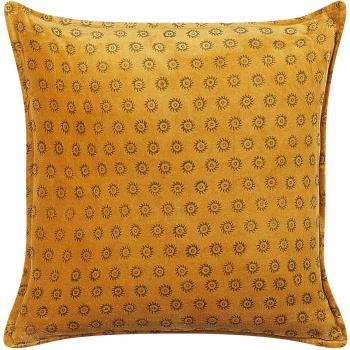 Cuscino Decorativo in Velluto Giallo 45x45 cm con Motivo Sole e Fodera Rimovibile