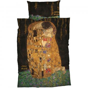 Goebel Artis Orbis Satin-Bettwäsche nach Gustav Klimt Der Kuß 135 cm x 200 cm schwarz-Gold