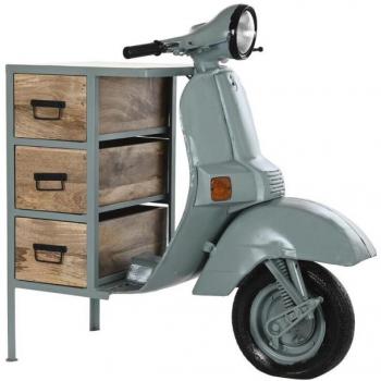 Cajonera DKD Home Decor Moto Azul Metal Marrón Madera Mango