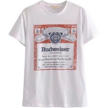Budweiser Vrouwen T-Shirt XL Wit met Ruime Snit