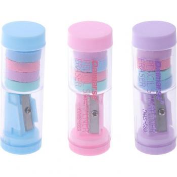 Kawaii Stationery Pencil Sharpener with 4 Candy Color Erasers