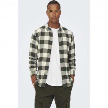 Only & Sons Slim Fit Freizeithemd mit Gitterkaro in Oliv, Größe XL