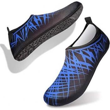 FELOVE Wasserschuhe Strandschuhe Surfschuhe Barfuß Schuhe, Breathable Schwimmschuhe Hausschuhe Yoga Schuhe für Wassersport für Damen Herren, Blau, M