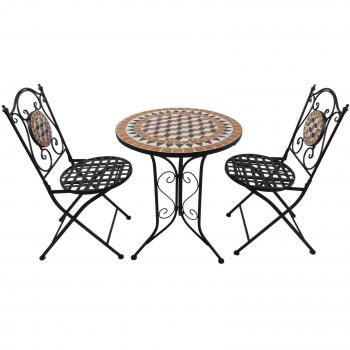 Alfresco Black Mosaic Bistro Table with Two Folding Chairs