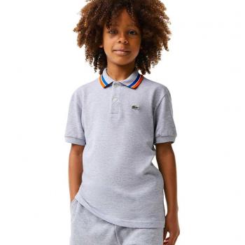 Polo Lacoste Kids Col Bord Petit Gris Azul