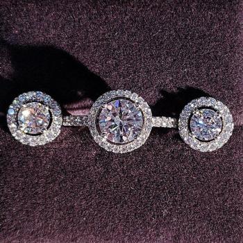 Ensemble de bijoux en argent 925 : bague de fiançailles et boucles d'oreilles J416