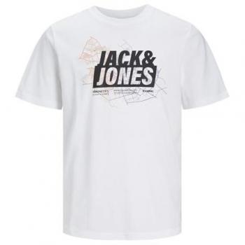 Jack & Jones T-Shirt für Männer, rundhalsig, Map‑Print – Weiß (M)