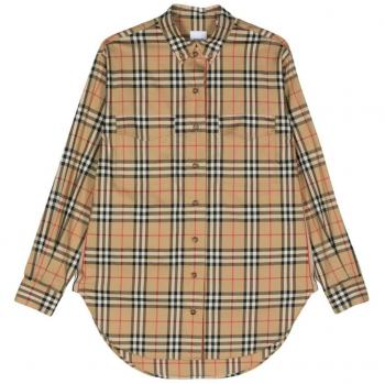 Burberry Women's Beige Check Pattern Shirt, Size 6