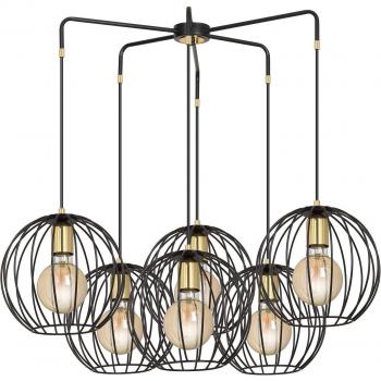 Suspension Albio 6, abat-jour en cage, couleur noire