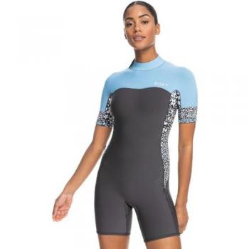 Roxy Swell Series Damen Surfhose Kurzarm-Top Grau-Blau-Weiß