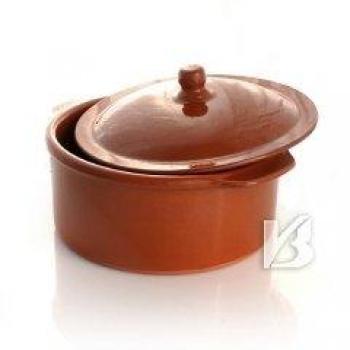 Handgefertigter brauner Cazuela‑Kochtopf mit Deckel – 29 × 13 cm