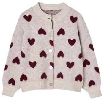Beige Heartfelt Jacquard Cardigan for Girls