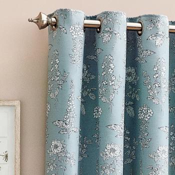 Sophia Eyelet Curtains Blue Floral Jacquard Room Darkening Design