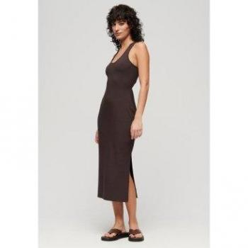 Mujer Superdry Vestido Midi sin Mangas, Escote Redondo Marrón