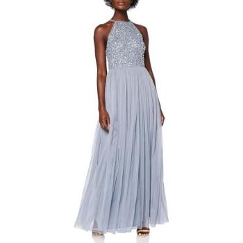 Maya Deluxe Women’s Blue Halter Neck Maxi Dress with Embellishments (Size 22)