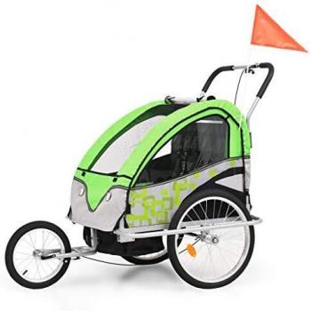 VidaXL 2-in-1 Kids Bicycle Trailer and Stroller, Green and Grey