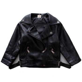 Spring Autumn Baby Leather Coat Black 1-7Y