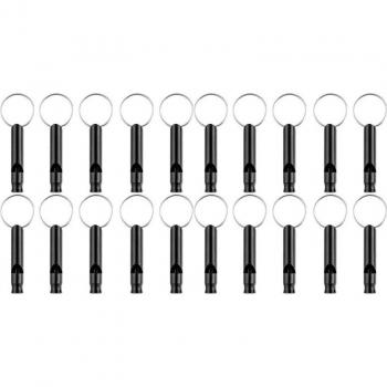 Aluminium-Alarm-Pfeifen (Pack 20) – Sport & Überleben, mit Schlüsselanhänger, Schwarz