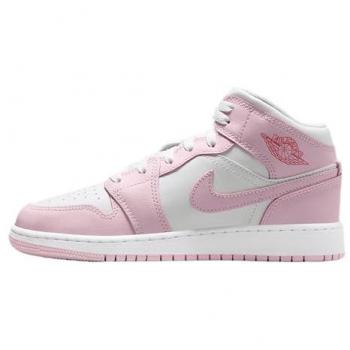 Unisex Pink Leather Jordan AJ1 Mid – Size 5 (Available at Foot Locker)