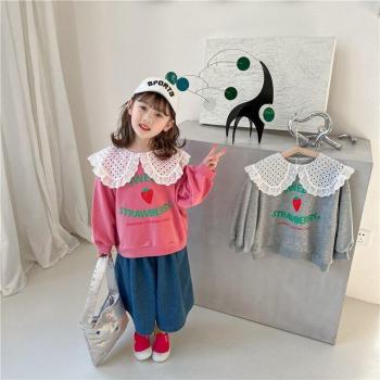 Spring 2022 Korean Girl's Lace Lapel Hoodie Sweater
