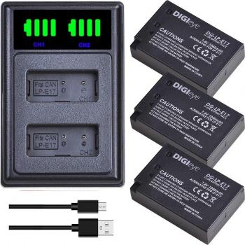 Pack 4x LP‑E17 + Chargeur LED Double Canon