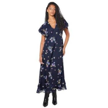 Women's Tall Navy Floral Chiffon Ruffle Midi Dress