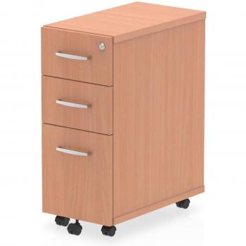 Impulse Tall and Narrow 3 Drawer Under Desk Pedestal with Walnut Melamine Faced Chipboard (MFC), Measuring 695mm High by 300mm Wide by