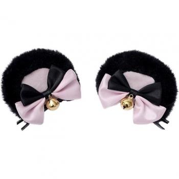 Bear Ears Hair Clip with Faux Fur and Double Bow for Lolita